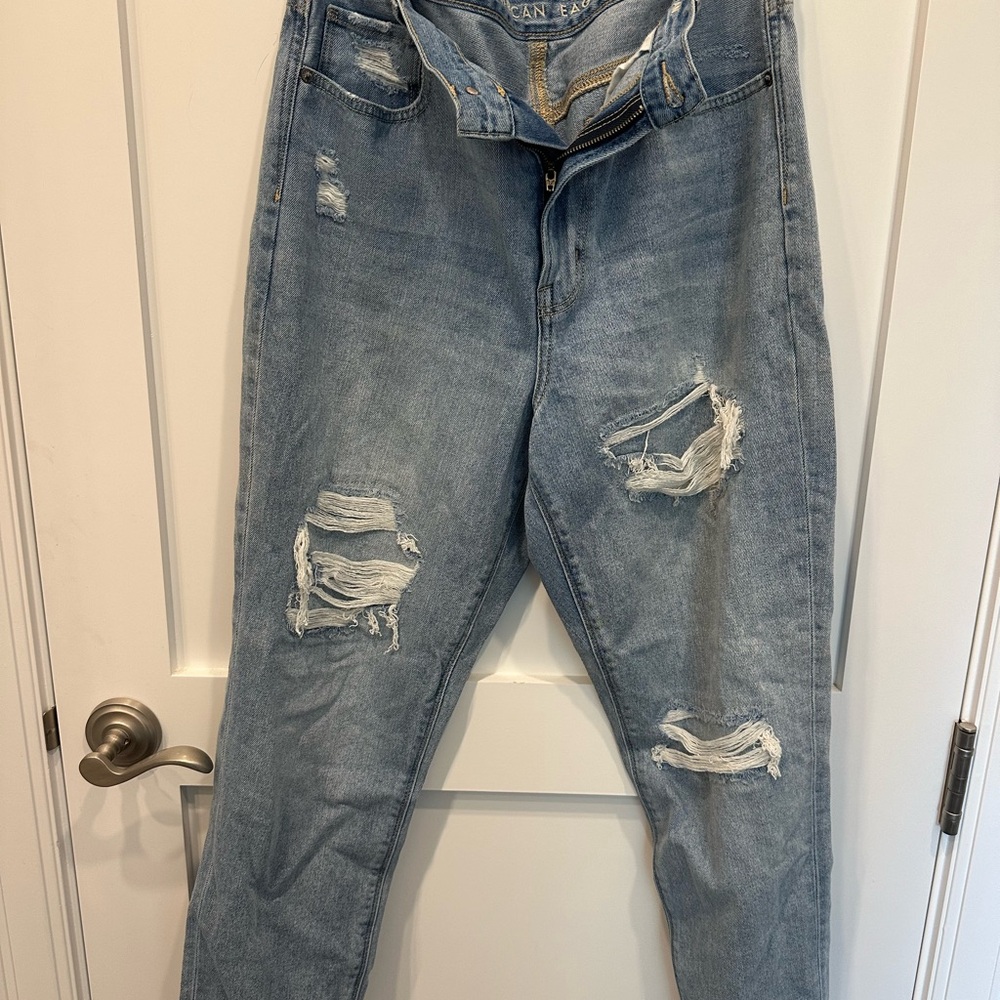 American Eagle Outfitters Light Blue Distressed Strigid Mom Jean Size 12